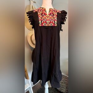 Black Mini Dress with Colorful Embroidered-NWT-Size M